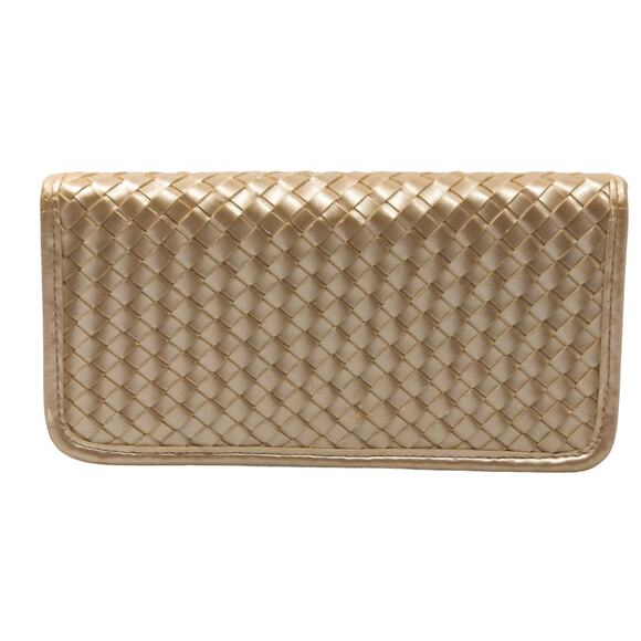 Large Bifold Faux Leather Woven Y2K Vintage MILOR Ivory Wallet with Mirror - Picture 1 of 11